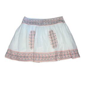 Women's Joie White Skirt with Coral and Turquoise Embroidery